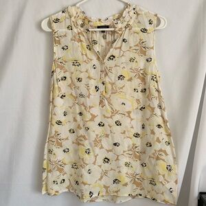 TALBOTS Ruffle Neck Shell Layered Floral Sleeveless Blouse Women's Size M‎